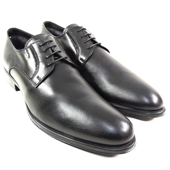 GOODMAN 🇮🇹 MEN'S BLACK SOFT  LEATHER COMFORT LAMB FUR LINING DERBYS - Picture 2 of 8